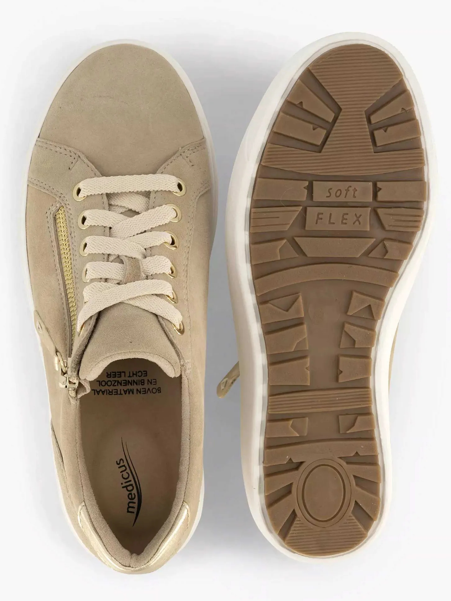New Beige Leren Comfort Sneaker Dames Comfort Schoenen
