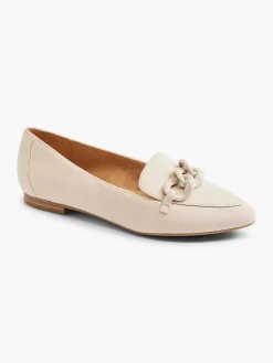 Online Beige Leren Loafer Sierketting Dames Instappers