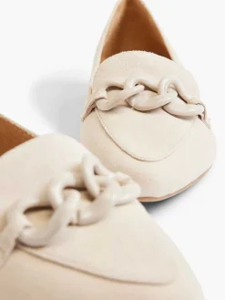 Online Beige Leren Loafer Sierketting Dames Instappers
