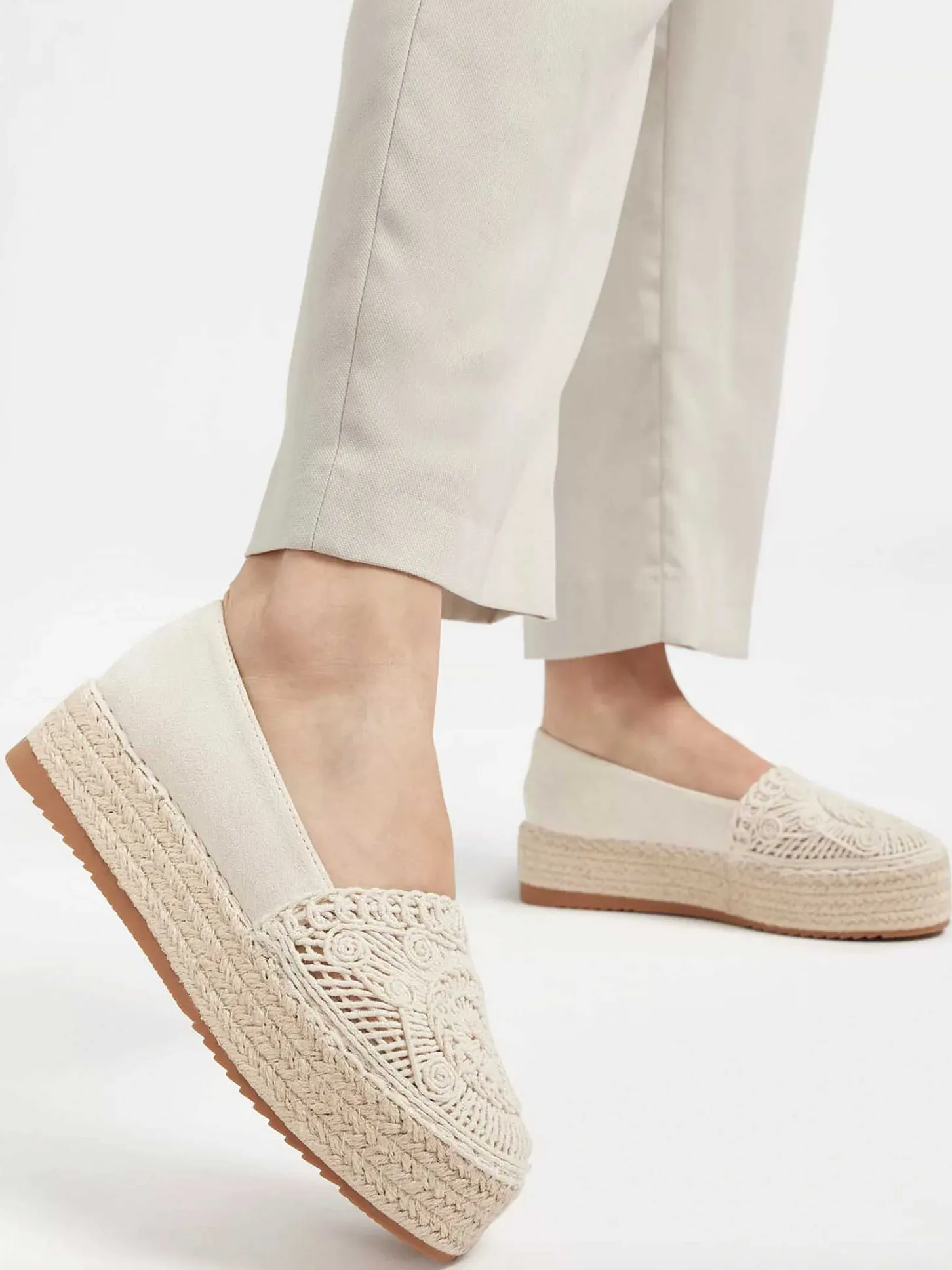 Outlet Beige Platform Espadrille Dames Instappers