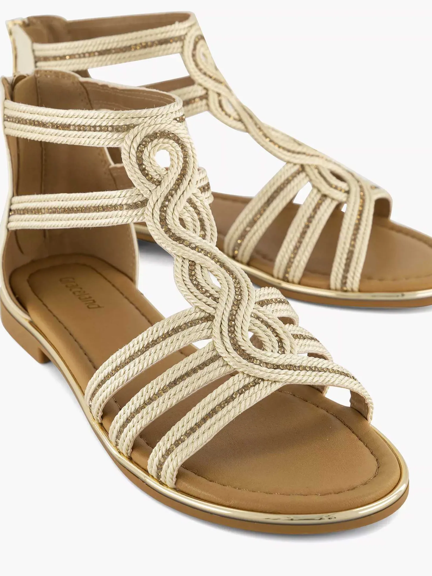 Discount Beige Sandaal Steentjes Dames Sandalen