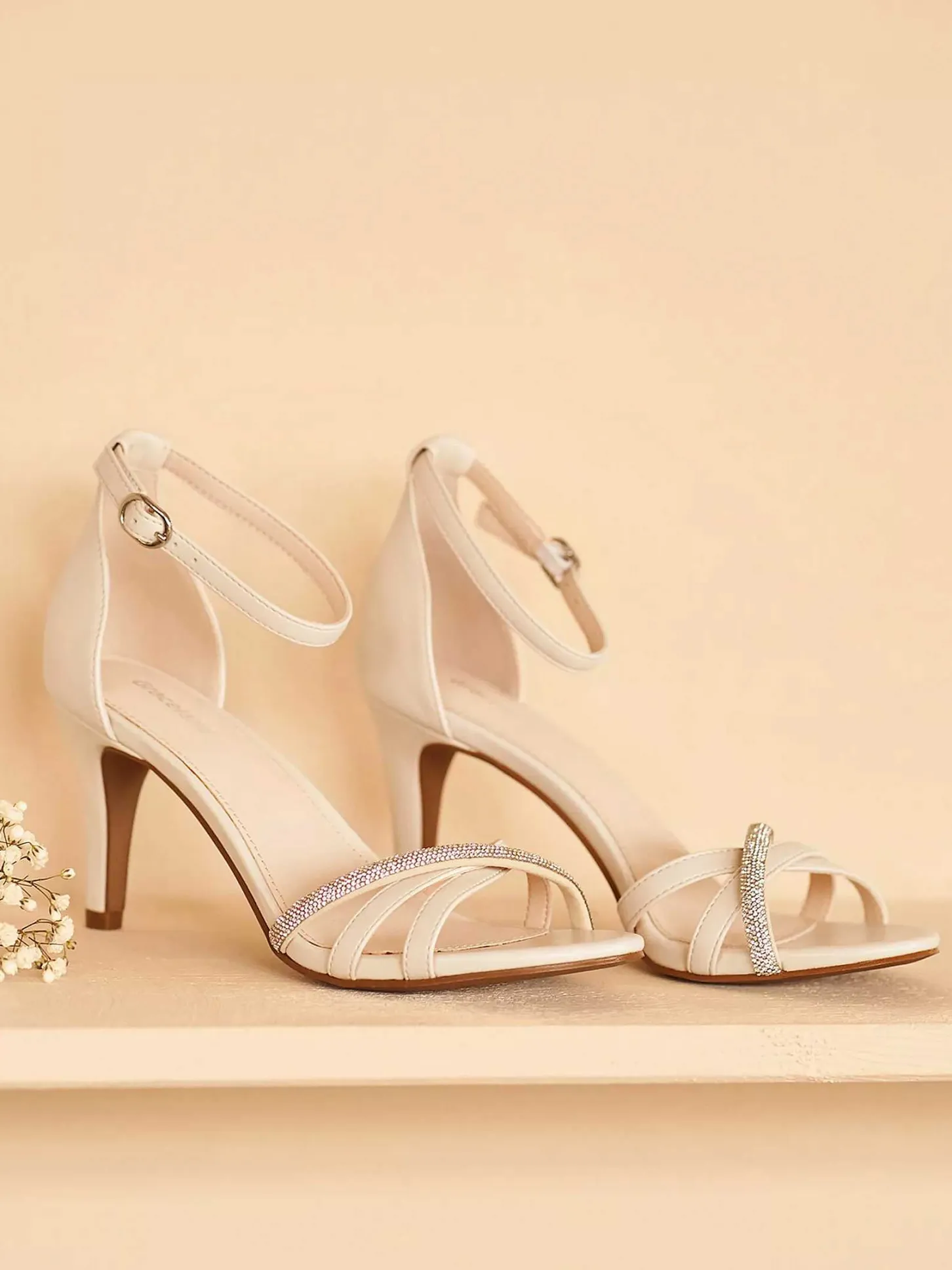 Beige Sandalette Steentjes Dames Hoge Hakken
