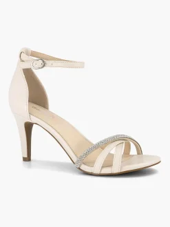 Beige Sandalette Steentjes Dames Hoge Hakken