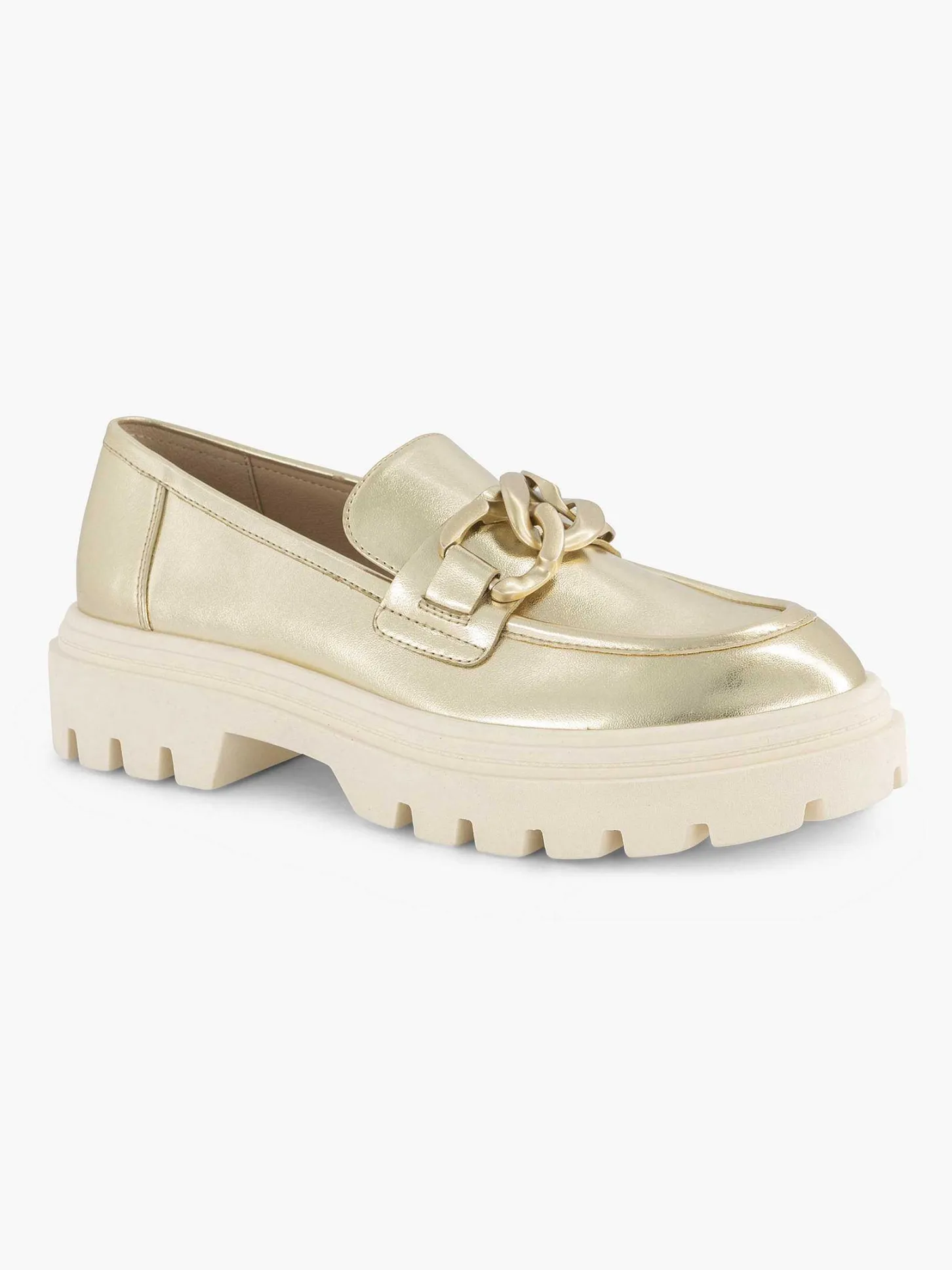Clearance Gouden Metallic Chunky Loafer Dames Instappers