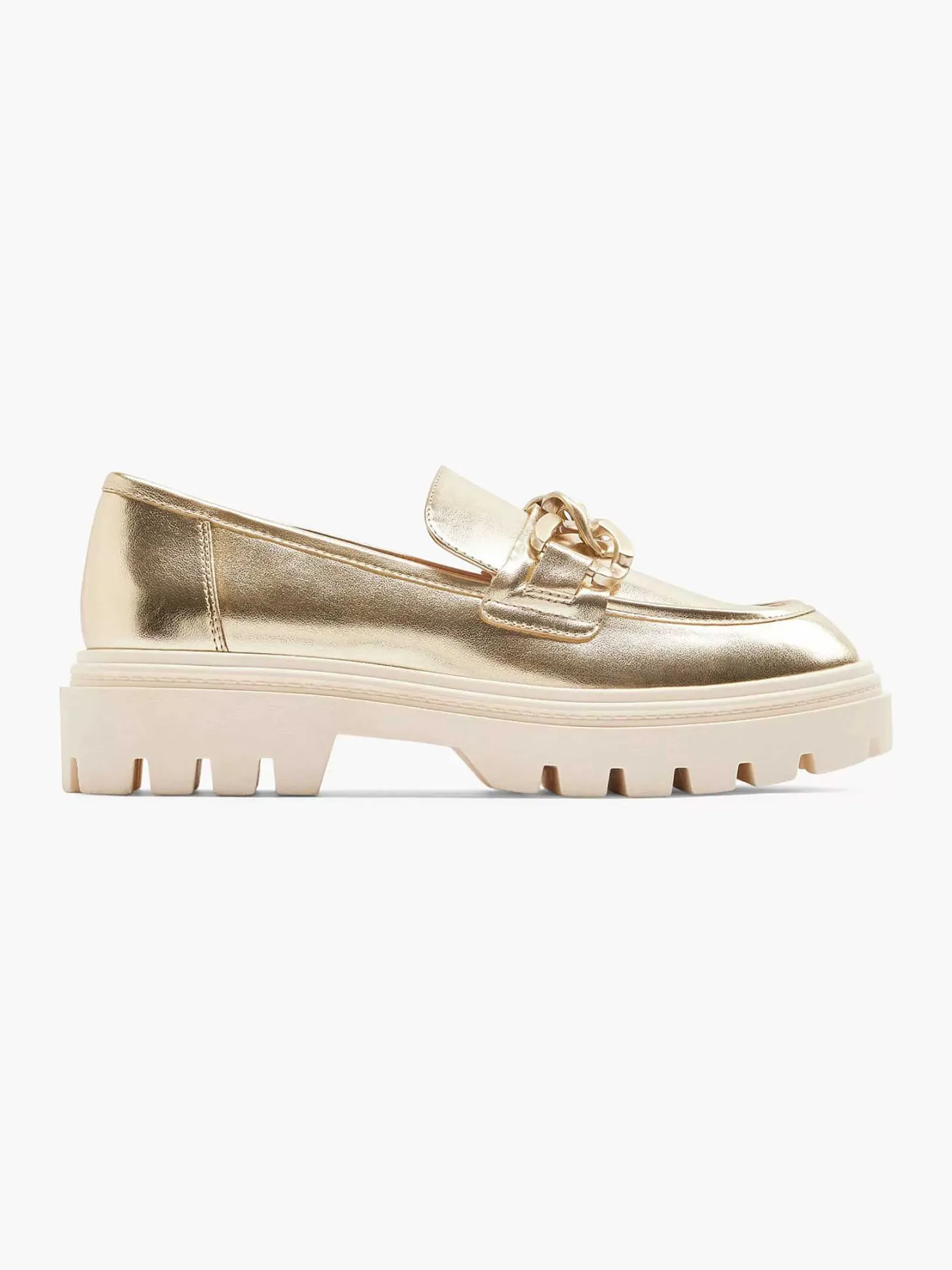 Clearance Gouden Metallic Chunky Loafer Dames Instappers