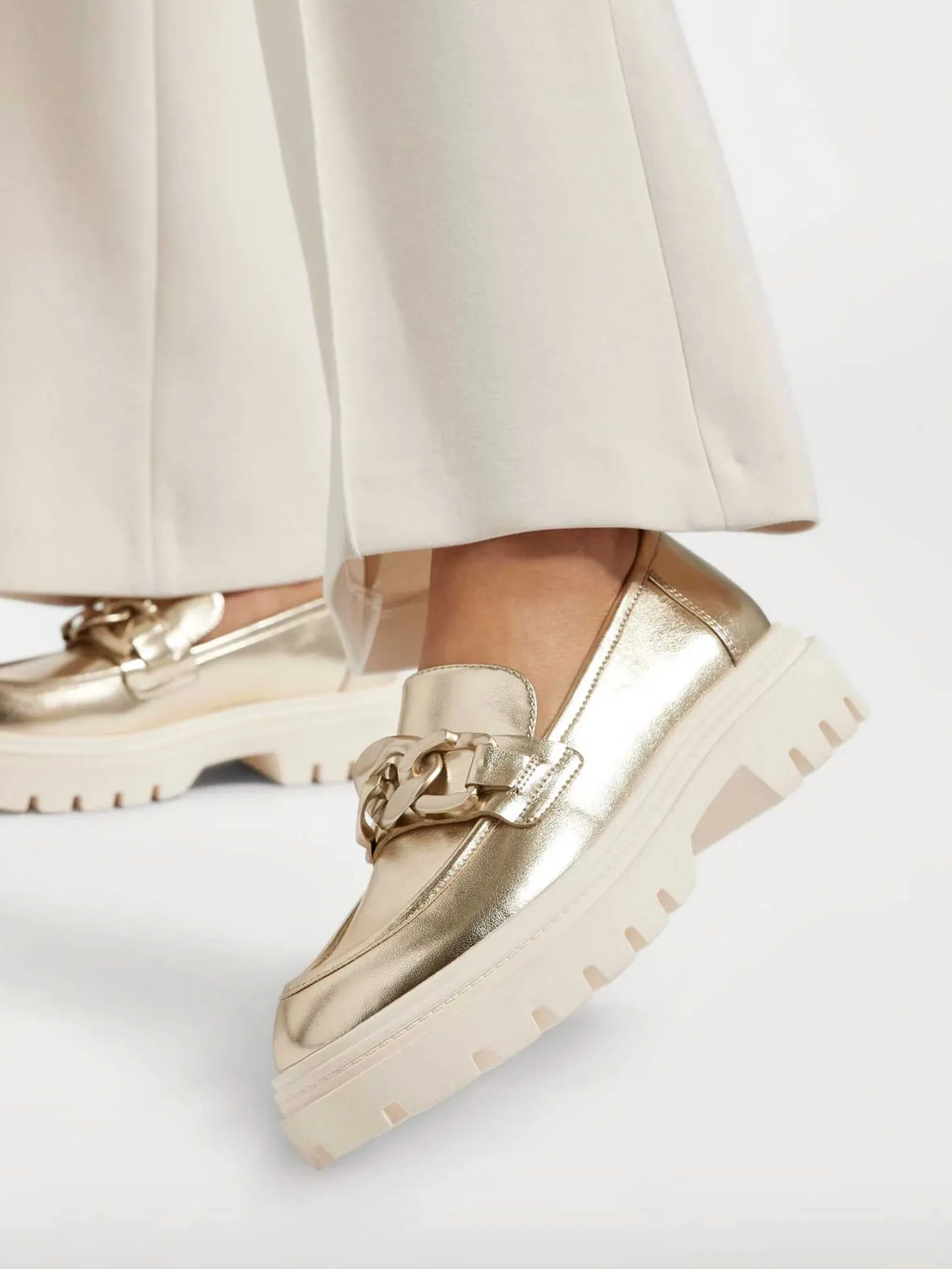 Clearance Gouden Metallic Chunky Loafer Dames Instappers
