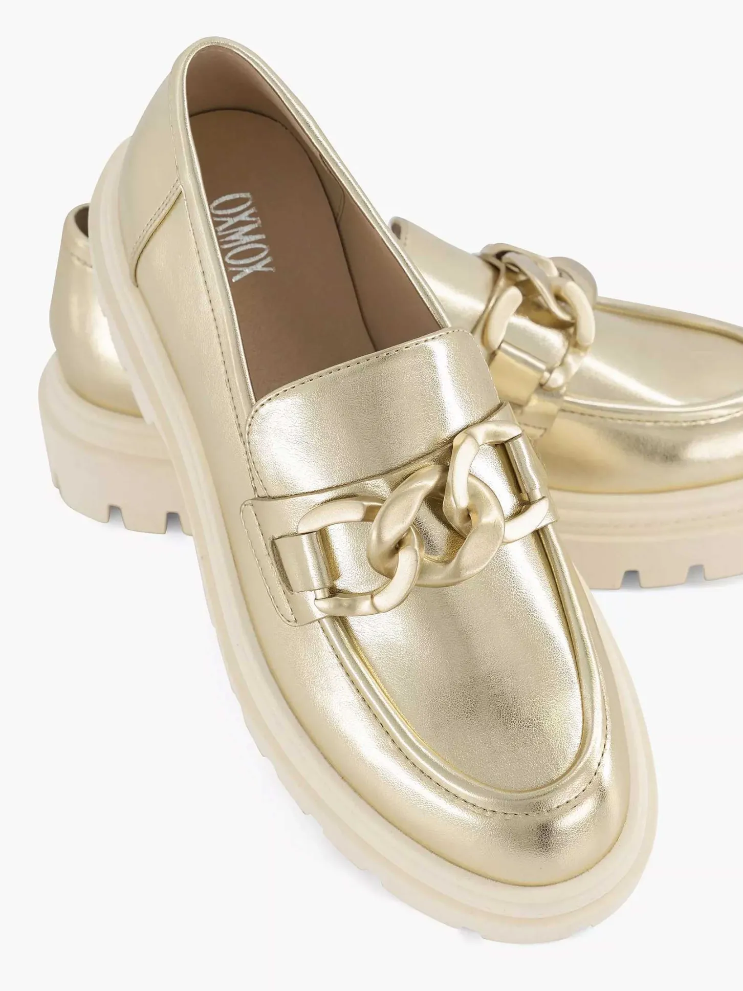 Clearance Gouden Metallic Chunky Loafer Dames Instappers