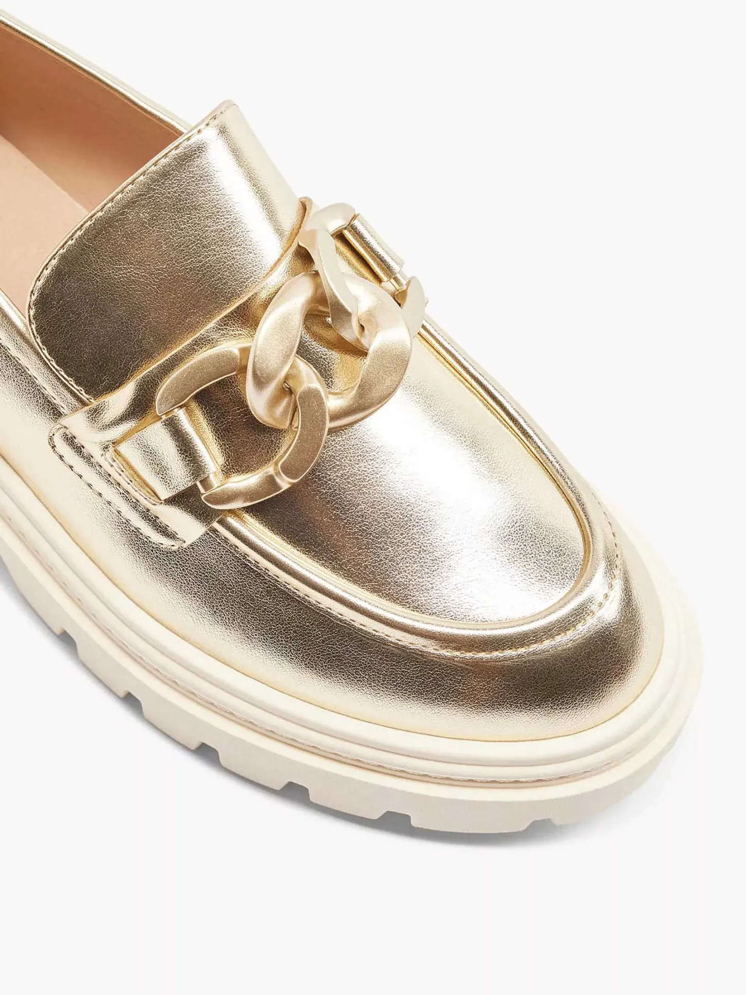 Clearance Gouden Metallic Chunky Loafer Dames Instappers