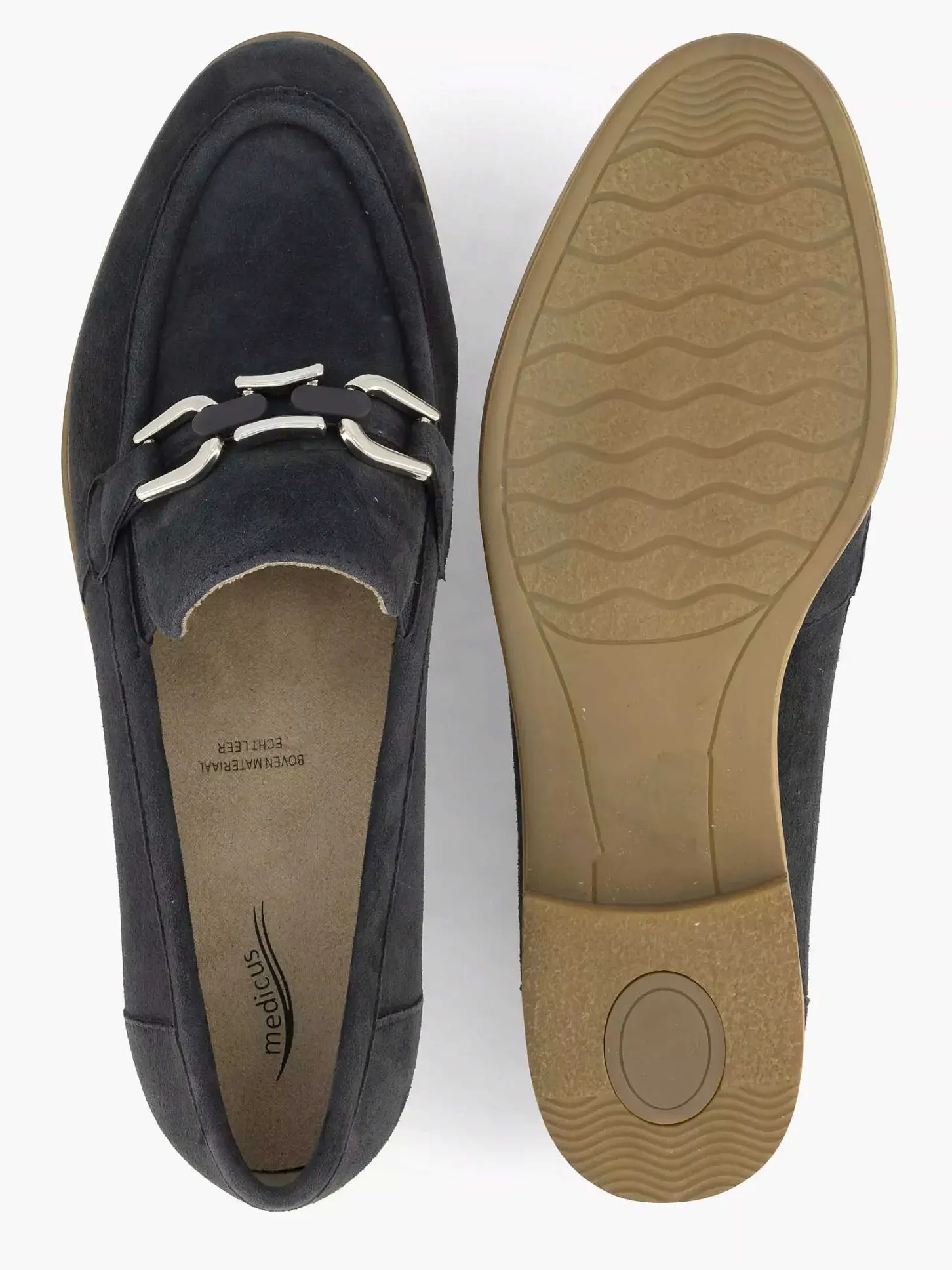 Outlet Marineblauwe Leren Instapper Dames Comfort Schoenen