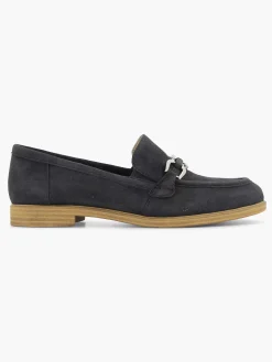 Outlet Marineblauwe Leren Instapper Dames Comfort Schoenen