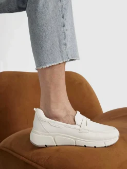 Clearance Witte Leren Comfort Instapper Dames Comfort Schoenen