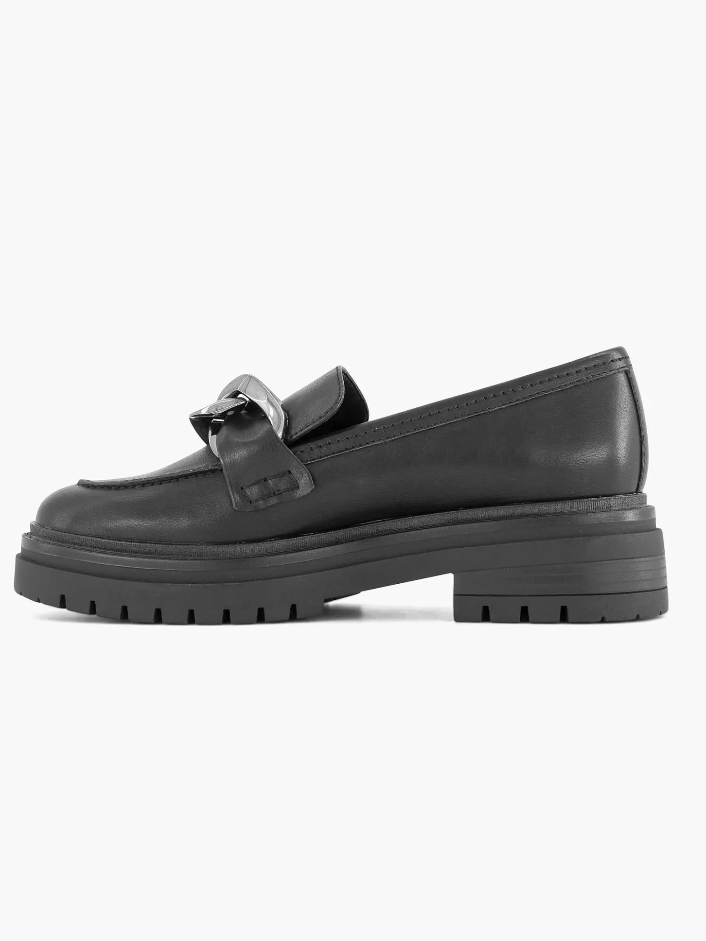 Discount Zwarte Chunky Loafer Sierketting Dames Instappers