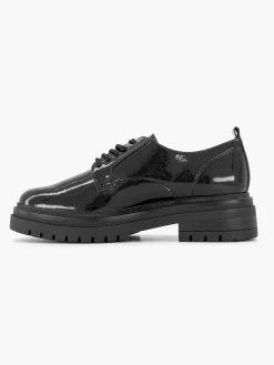 Zwarte Chunky Veterschoen Lak Dames Instappers