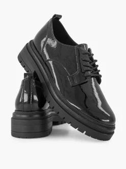 Zwarte Chunky Veterschoen Lak Dames Instappers