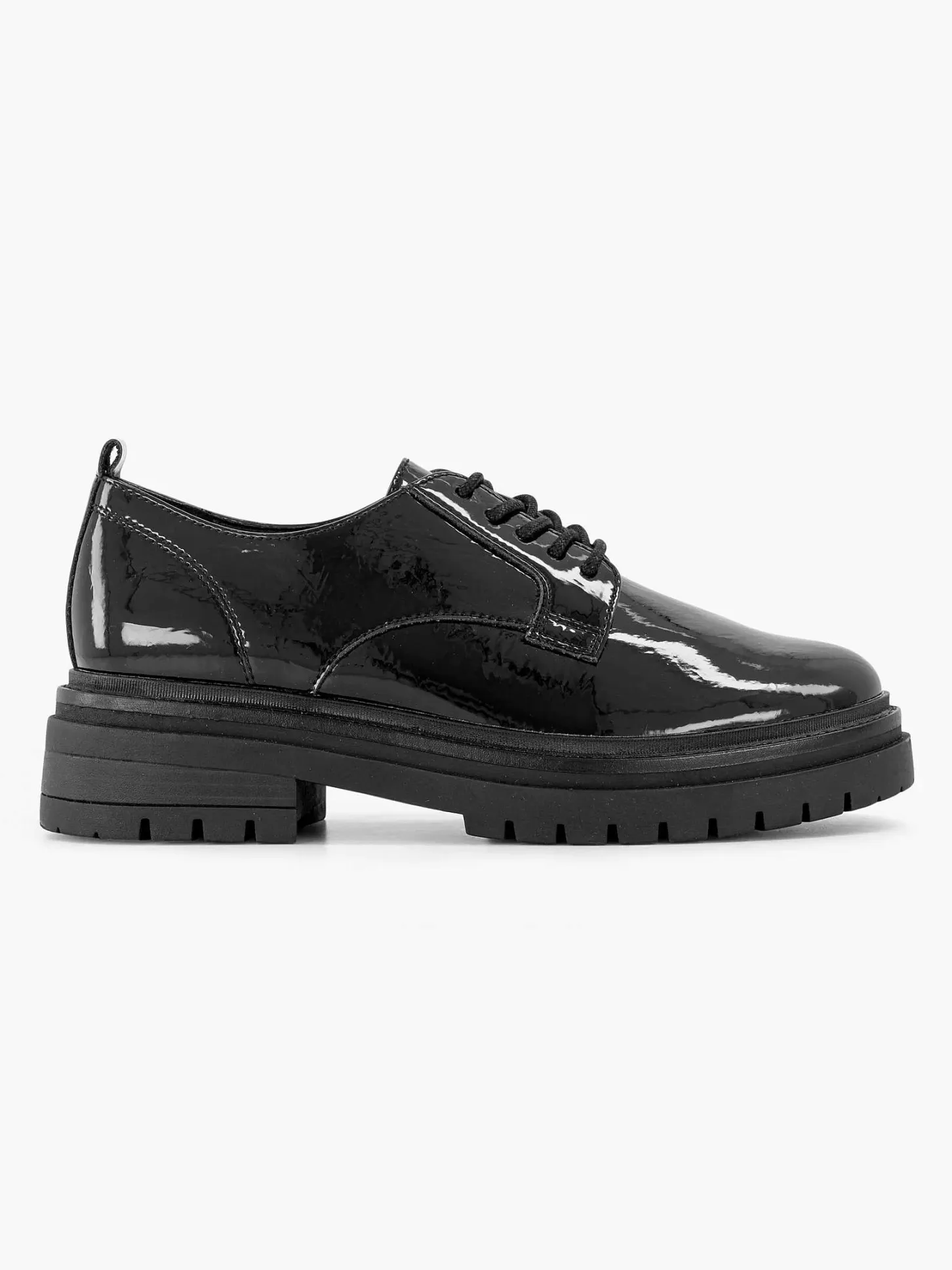 Zwarte Chunky Veterschoen Lak Dames Instappers