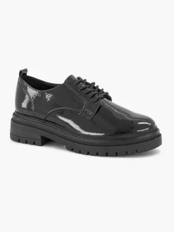 Zwarte Chunky Veterschoen Lak Dames Instappers