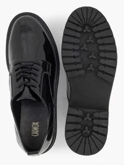 Zwarte Chunky Veterschoen Lak Dames Instappers