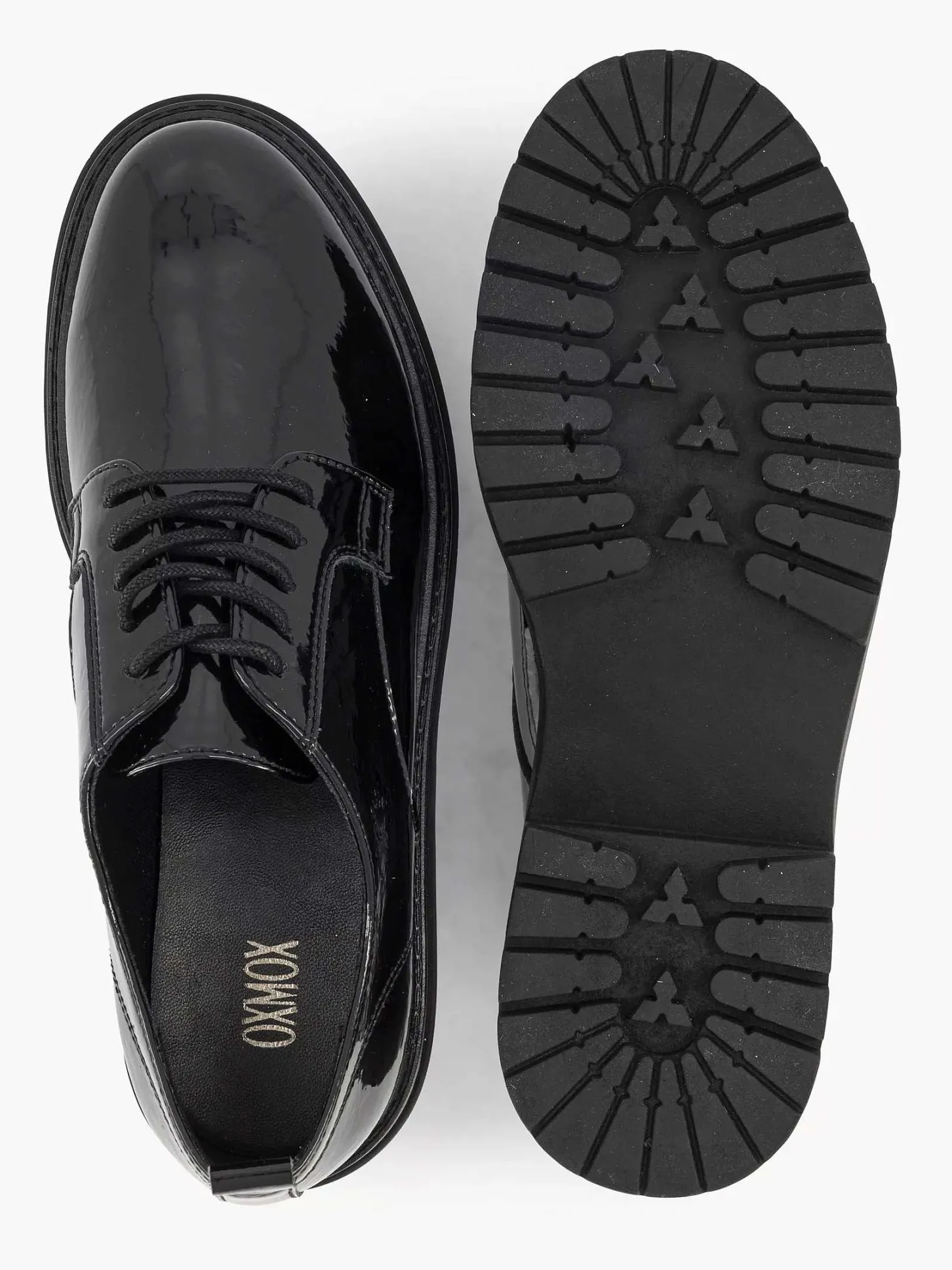 Zwarte Chunky Veterschoen Lak Dames Instappers