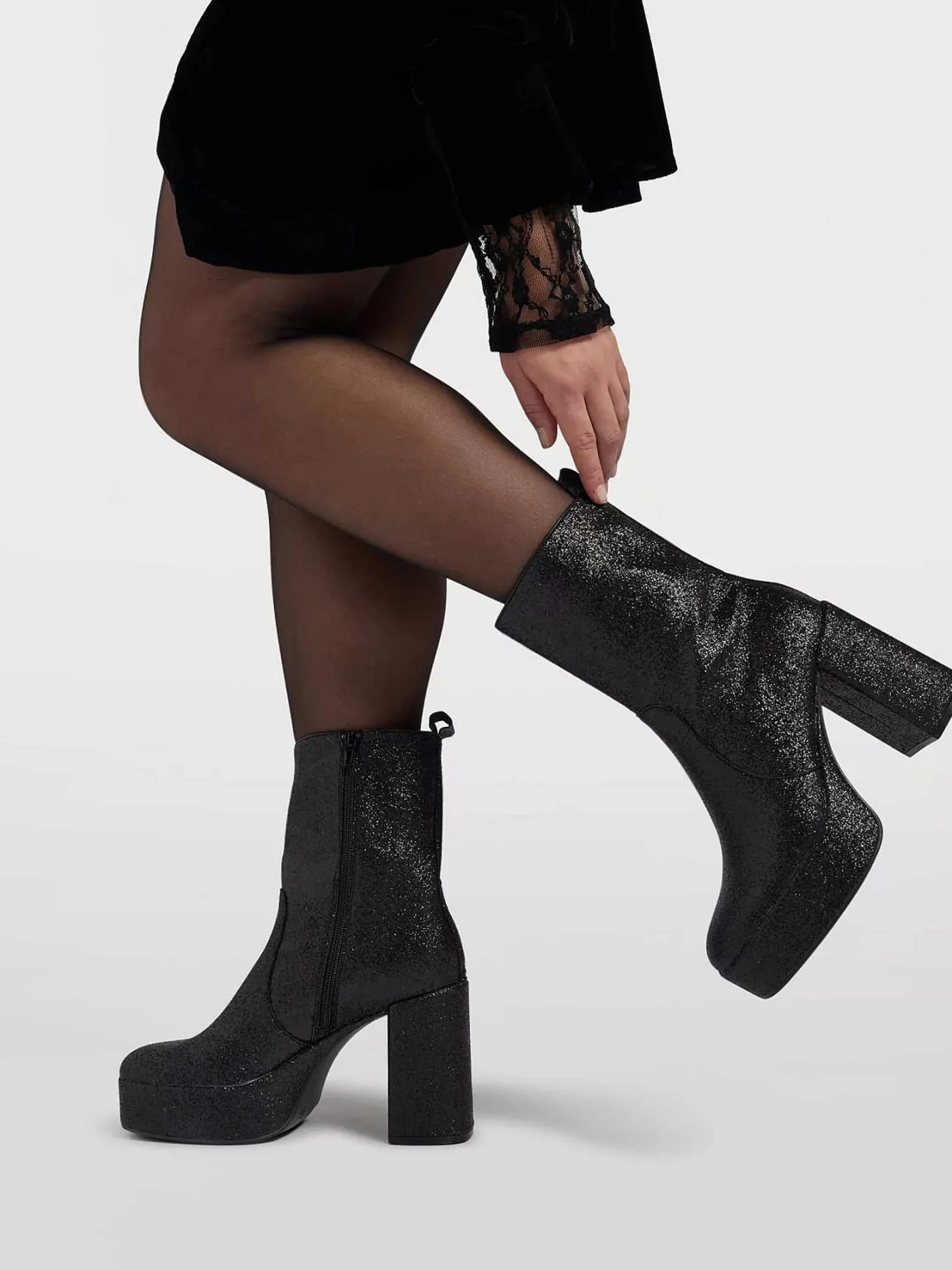 Discount Zwarte Enkellaars Hak Glitters Dames Enkellaarzen & Boots