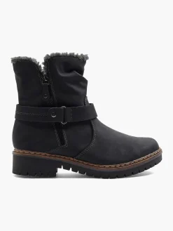 Hot Zwarte Enkellaars Warm Gevoerd Dames Comfort Schoenen