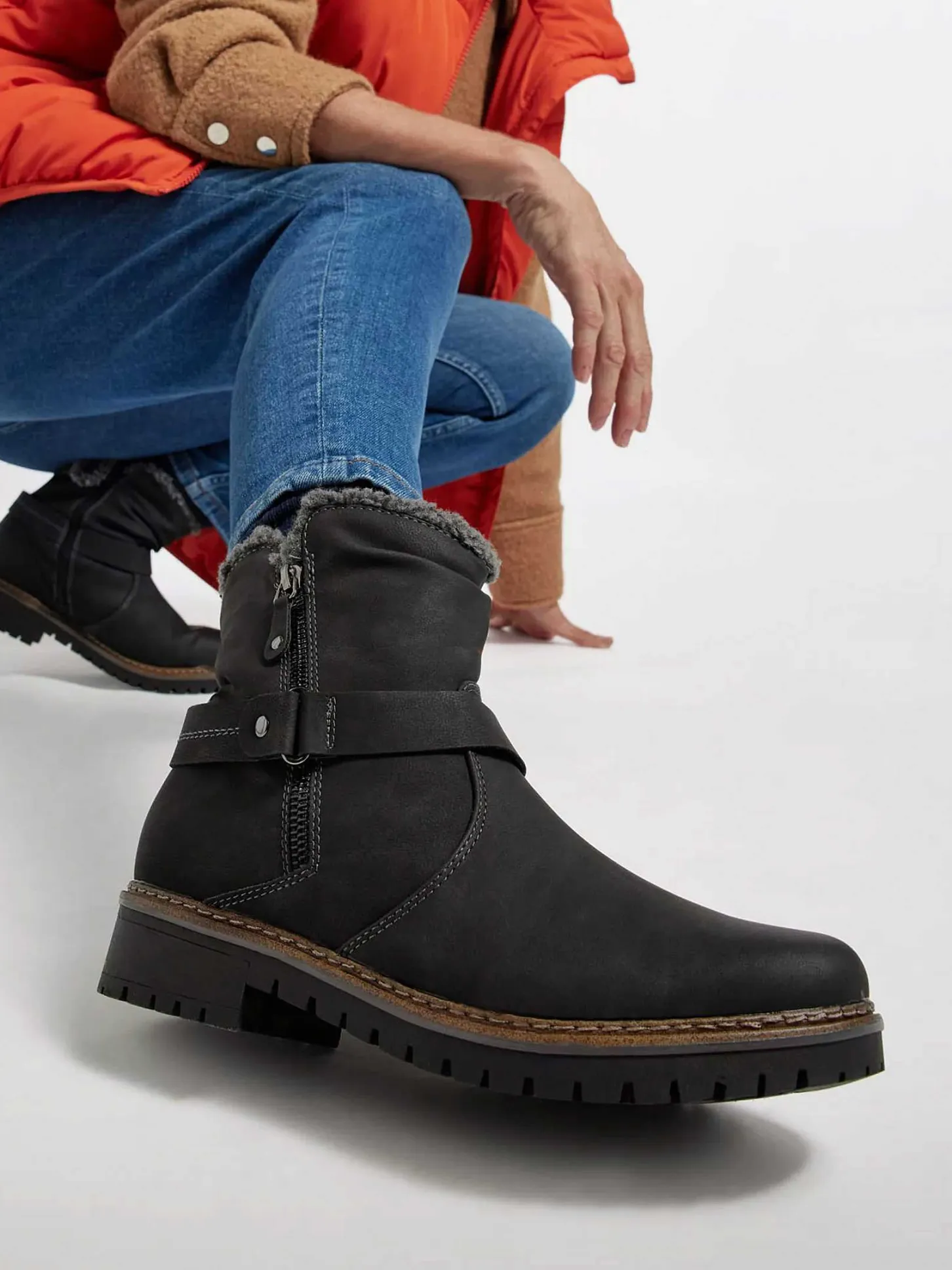Hot Zwarte Enkellaars Warm Gevoerd Dames Comfort Schoenen