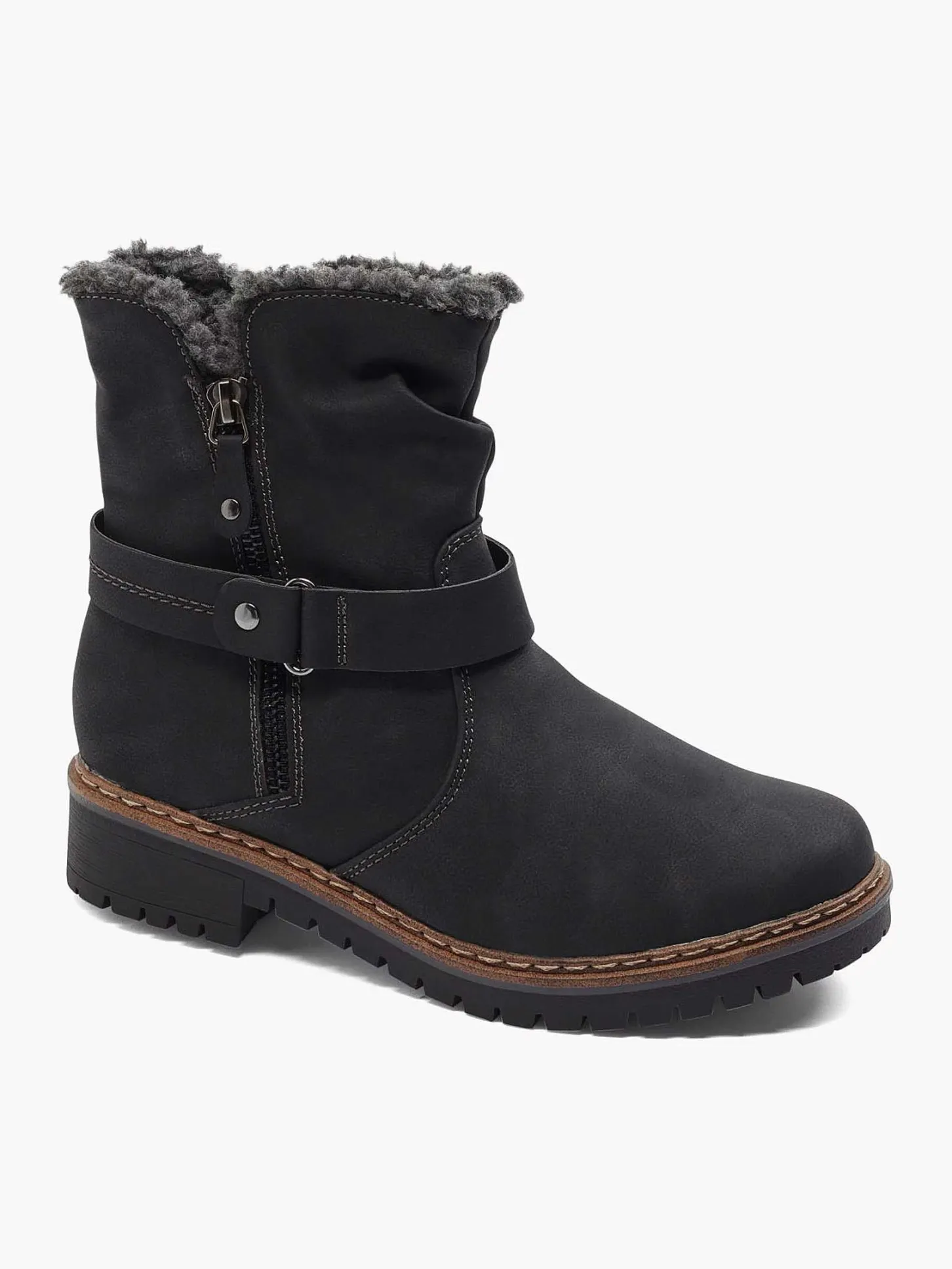Hot Zwarte Enkellaars Warm Gevoerd Dames Comfort Schoenen