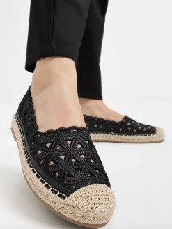 Discount Zwarte Espadrille Kant Dames Instappers