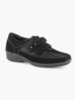 New Zwarte Leren Comfort Instapper Klittenband Dames Comfort Schoenen