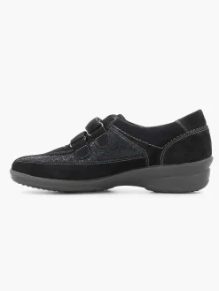New Zwarte Leren Comfort Instapper Klittenband Dames Comfort Schoenen