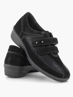 New Zwarte Leren Comfort Instapper Klittenband Dames Comfort Schoenen