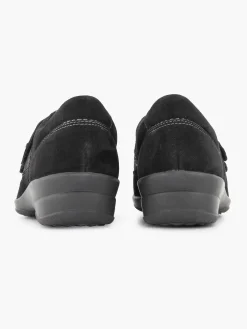 New Zwarte Leren Comfort Instapper Klittenband Dames Comfort Schoenen