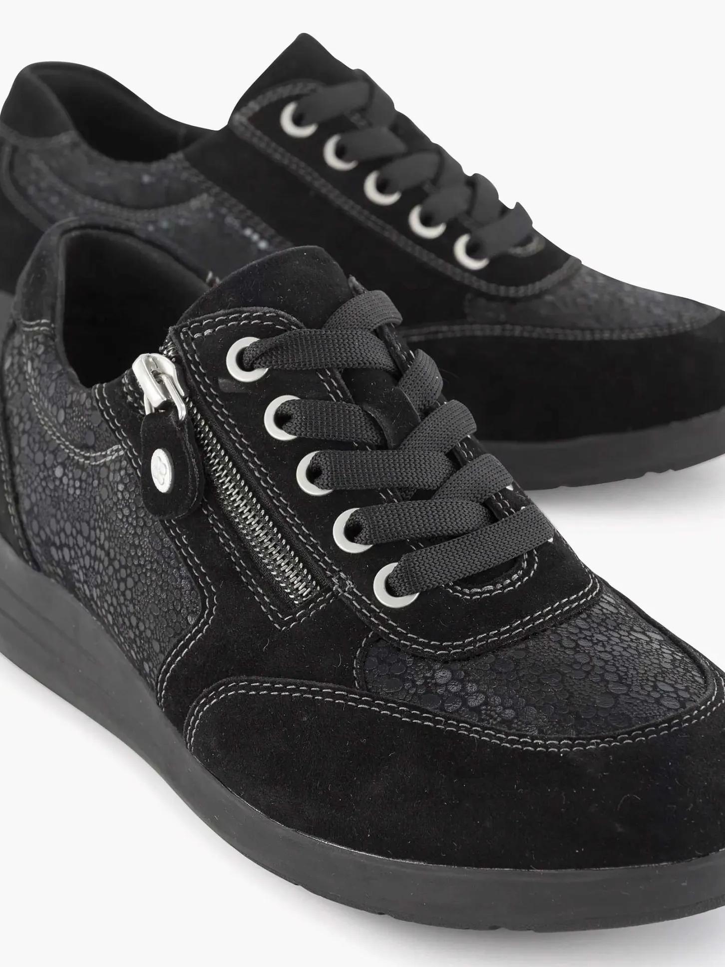 Outlet Zwarte Leren Comfort Sneaker Dames Comfort Schoenen