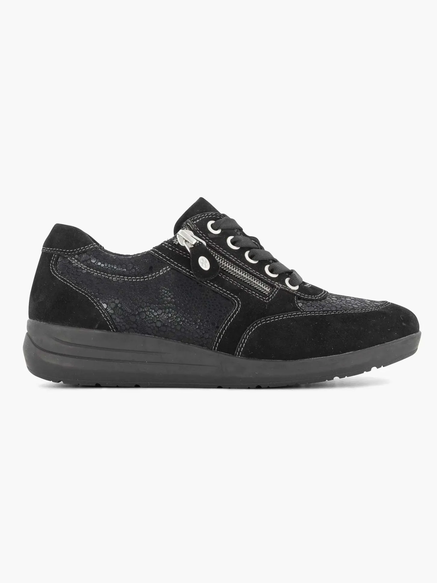 Outlet Zwarte Leren Comfort Sneaker Dames Comfort Schoenen