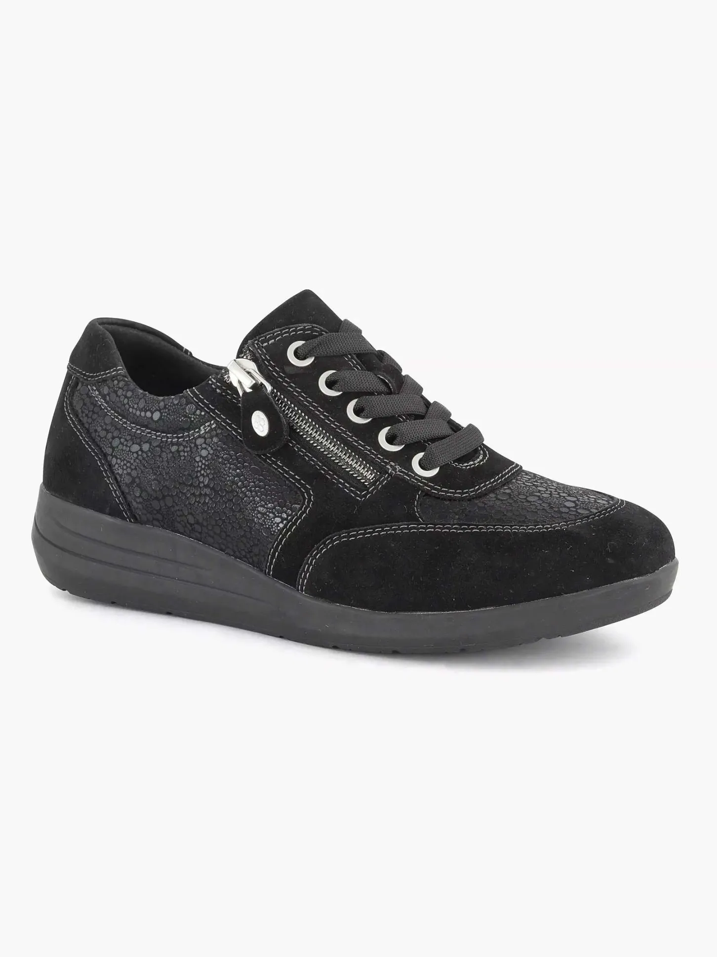 Outlet Zwarte Leren Comfort Sneaker Dames Comfort Schoenen