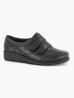 Hot Zwarte Leren Comfort Sneaker Klittenband Dames Sneakers