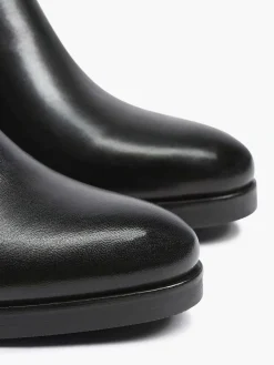 Discount Zwarte Leren Enkellaars Hak Dames Enkellaarzen & Boots