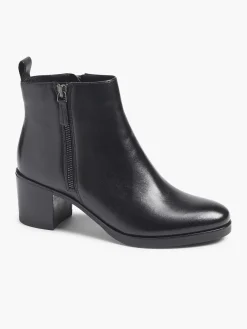 Discount Zwarte Leren Enkellaars Hak Dames Enkellaarzen & Boots