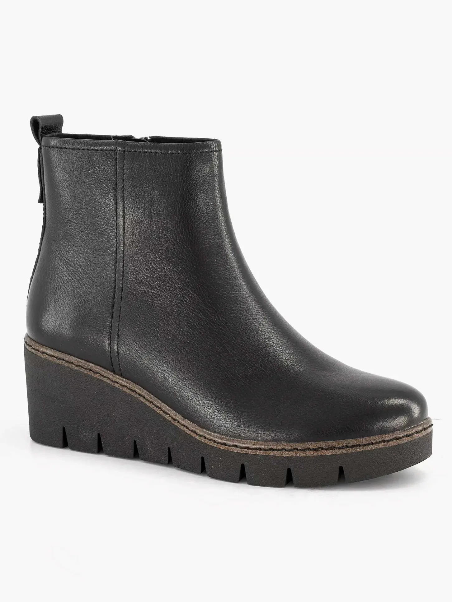 Outlet Zwarte Leren Enkellaars Sleehak Dames Enkellaarzen & Boots