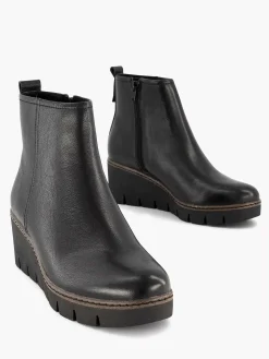 Outlet Zwarte Leren Enkellaars Sleehak Dames Enkellaarzen & Boots