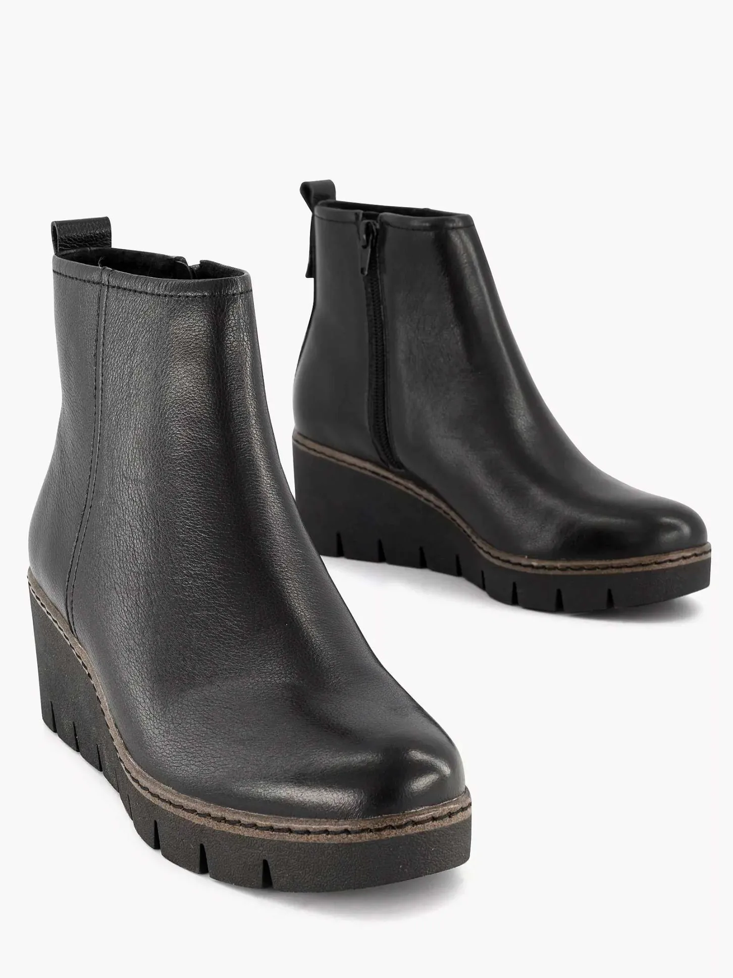Outlet Zwarte Leren Enkellaars Sleehak Dames Enkellaarzen & Boots