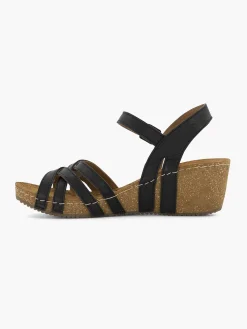 Sale Zwarte Leren Sandalen Sleehak Dames Sandalen