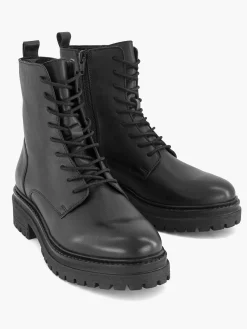 New Zwarte Leren Veterboot Dames Enkellaarzen & Boots