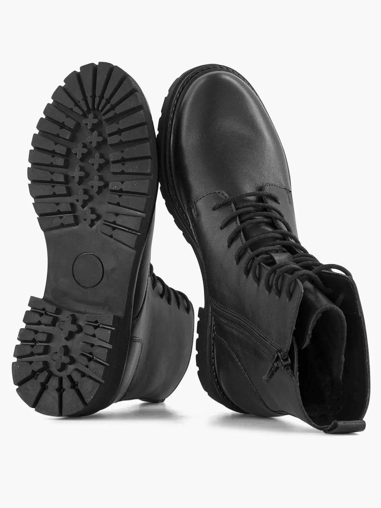 New Zwarte Leren Veterboot Dames Enkellaarzen & Boots