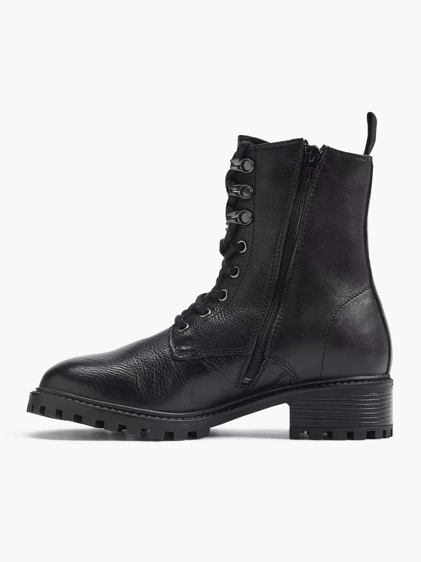 Best Zwarte Leren Veterboot Dames Enkellaarzen & Boots