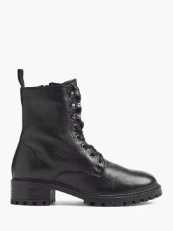 Best Zwarte Leren Veterboot Dames Enkellaarzen & Boots