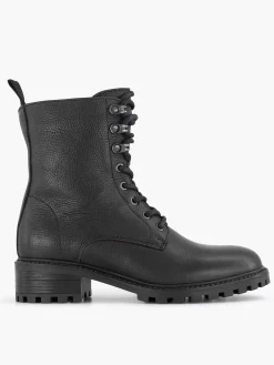 Best Zwarte Leren Veterboot Dames Enkellaarzen & Boots