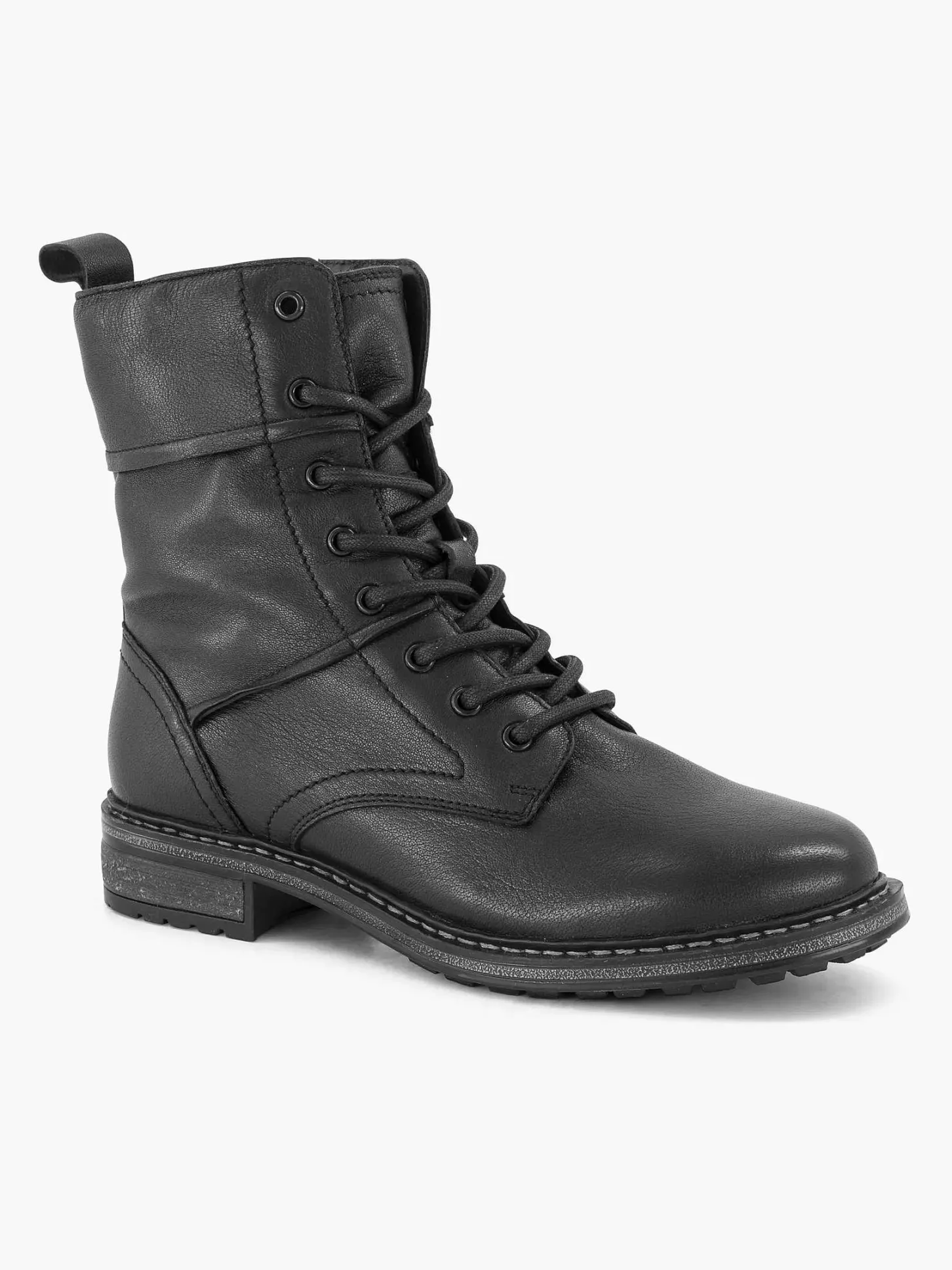 Zwarte Leren Veterboot Dames Enkellaarzen & Boots