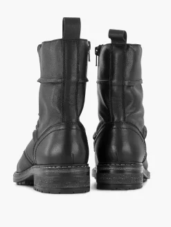Zwarte Leren Veterboot Dames Enkellaarzen & Boots