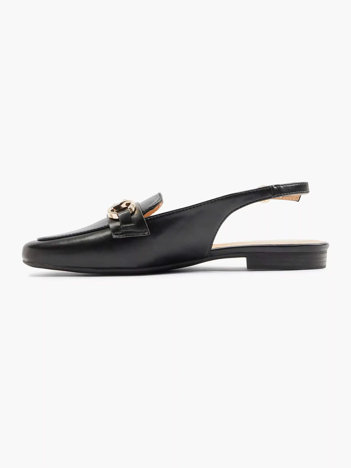 New Zwarte Platte Slingback Sierketting Dames Instappers