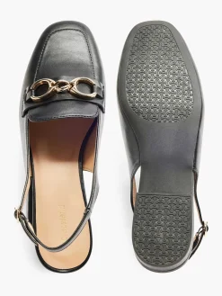 New Zwarte Platte Slingback Sierketting Dames Instappers